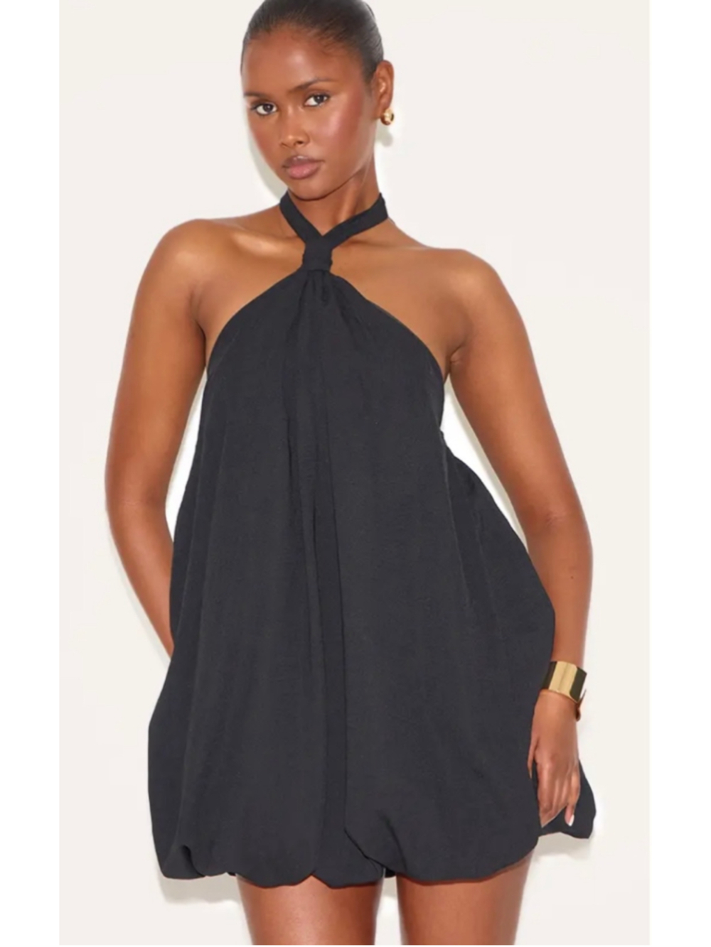 PrettyLittleThing 10 NWT black halterneck puffball Mini Dress